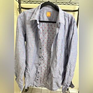 Boss “Orange Label” Blue Shirt with Red Floral Accents